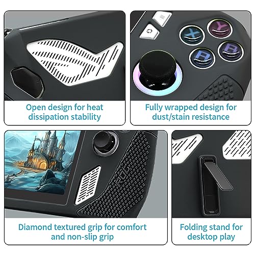 LUPAPA Protective Case for ROG Ally with Kickstand, Protective Shell for ROG Ally Made of Silicone for Anti-slip and Anti-drop, Accessories for ROG Ally Gaming Handheld (Black)