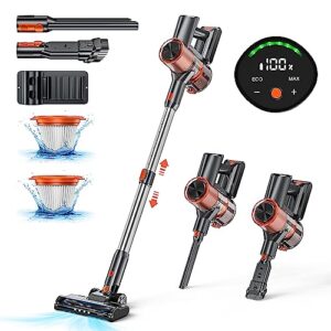 kohe 23kpa cordless vacuum cleaner with led display, 6-in-1 lightweight stick vacuum,45 mins max runtime,2200 mah battery,powerful 200w vacuum cleaner for home hard floor carpet pet hair -v10