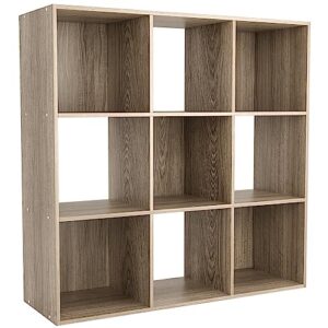 JupiterForce 9 Cubes Bookcases Storage Organizer, 3-Tier Wooden Open Bookshelf Cabinets with Removable Back Panels for Home, Bedroom, Living Room(Natural)