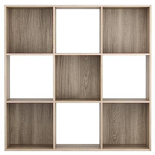 JupiterForce 9 Cubes Bookcases Storage Organizer, 3-Tier Wooden Open Bookshelf Cabinets with Removable Back Panels for Home, Bedroom, Living Room(Natural)