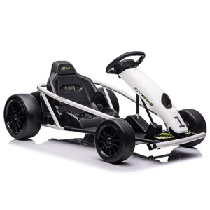 24v go kart for kids 8-12 years, 300w*2 extra powerful motors, 9ah large battery 8mph high speed drifting with music, horn,max load 175lbs outdoor ride on toy for teens, white