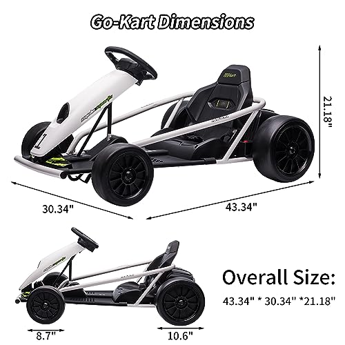 24V Go Kart for Kids 8-12 Years, 300W*2 Extra Powerful Motors, 9Ah Large Battery 8MPH High Speed Drifting with Music, Horn,Max Load 175lbs Outdoor Ride On Toy for Teens, White