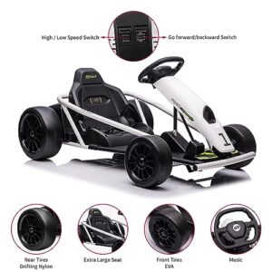 24V Go Kart for Kids 8-12 Years, 300W*2 Extra Powerful Motors, 9Ah Large Battery 8MPH High Speed Drifting with Music, Horn,Max Load 175lbs Outdoor Ride On Toy for Teens, White