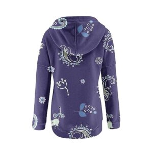 Sweatshirt For Women 2023, Printed Drawstring Long Sleeve Top 2023 Button Pullover Sweatshirt Oversized Zip Up Hoodie Sweaters Chamarra De Mezclilla Para Mujer Fall Fringe Vest (XXL, Purple)