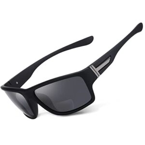 skyoak premium lightweight bifocal reading sunglasses mentr90 frame wrap around design blue light blocker uv 400 protection outdoor sun reader driving (black +2.0)