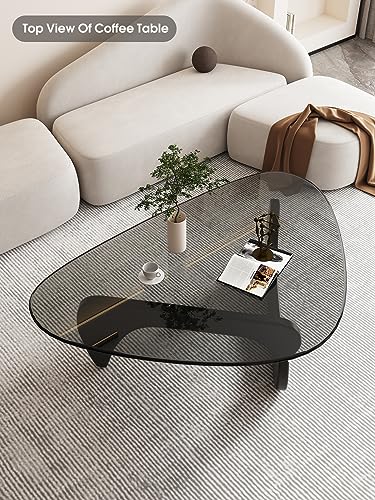 Mid Century Modern Coffee Table - Triangle Glass Coffee Table - Solid Wood Base Abstract Center Table - Vintage Glass End Table Living Room Balcony Study Walnut/Transparent Small 32.2 * 22.4 * 16in