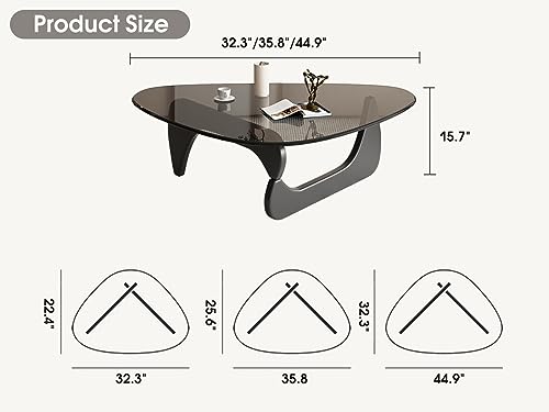 Mid Century Modern Coffee Table - Triangle Glass Coffee Table - Solid Wood Base Abstract Center Table - Vintage Glass End Table Living Room Balcony Study Walnut/Transparent Small 32.2 * 22.4 * 16in