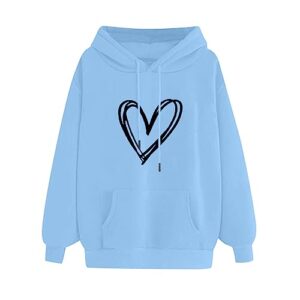zunfeo grey sweatshirt women blak friday deals hoodies for teen girls cute heart graphic pullover tops oversized drawstring sweatshirts soft y2k top sky blue s