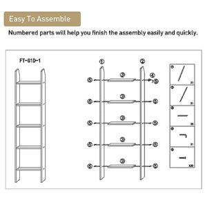 ECOMEX Blanket Ladder, 5-Tier Ladder Shelf, 5.4 Ft Wooden Blanket Ladder Farmhouse, Towel Ladder Wall Leaning Ladder for Blanket Towel Quilt, Decorative Ladder for Living Room & Bedroom, Natural Wood