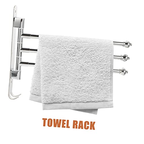 EVANEM Rotating Towel Rail Wall Mounted Hooks Swivel Towel Rack Wall Mounted Clothes Rack Bathroom Towel Hook Towel Rack for Bathroom Coat Hanger Bathroom Swing Arm Towel Bar Towel Rod