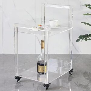 VLOBAOM 2-Tier Rolling Serving Bar Cart, Acrylic Kitchen Island Storage Cart with Wheels, Multifunction Utility Cart, Storage Rack, Mobile Coffee Table,B,Clear