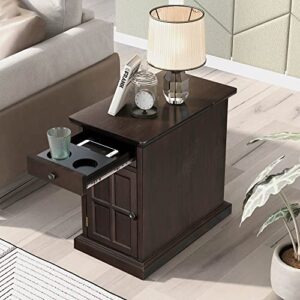 cklmmc vintage livingroom end table side table,multifunctional nightstand with usb ports and drawer with cup holders (antique espresso/usb*)