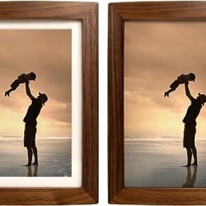 FLECHAZO 8x10 Picture Frame - Made of Natural Walunt Wood - Curved Surface - Covered by 2mm Shatterproof Plexiglass - Fit for 6x8 or 8x10 Picture - Tabletop Display