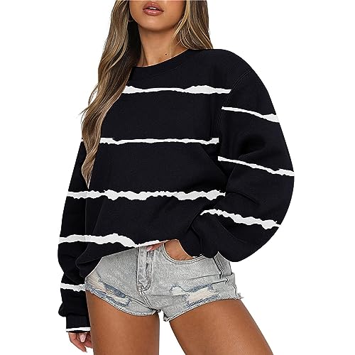 Sweatshirt For Women 2023, Fall Winter Tops Long Sleeve Sweatshirt Casual Crewneck Loose Fit Pollover Fleece Tops Oversized Zip Up Hoodie Sweaters Women's Fashion Hoodies & (M, Black)