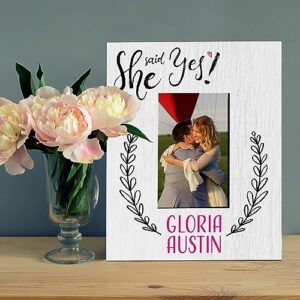 Lara Laser Works He Asked She Said Yes Picture Frame, Personalized Couple Frame w/Names - 2 Sizes & 2 Orientations - Gifts for Engaged Couples, Romantic Picture Frame, Weddings & Engagement Gifts, D2