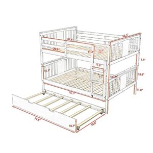 Lepfun Bunk Bed,Full Over Full Size Bunk Bed with Twin Size Trundle and Ladder for Bedroom,Guest Room and Dorm,Mutifunctional Bunk Bed for Kids,Adults,Teens,No Box Spring Needed,Gray