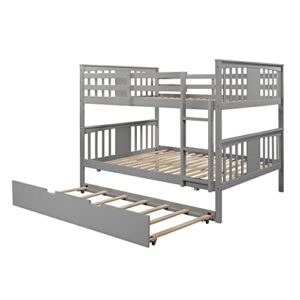 Lepfun Bunk Bed,Full Over Full Size Bunk Bed with Twin Size Trundle and Ladder for Bedroom,Guest Room and Dorm,Mutifunctional Bunk Bed for Kids,Adults,Teens,No Box Spring Needed,Gray