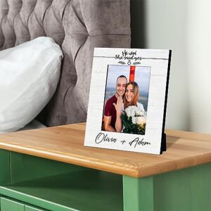 Lara Laser Works He Asked She Said Yes Picture Frame, Personalized Couple Frame w/Names - 2 Sizes & 2 Orientations - Gifts for Engaged Couples, Romantic Picture Frame, Weddings & Engagement Gifts, D2