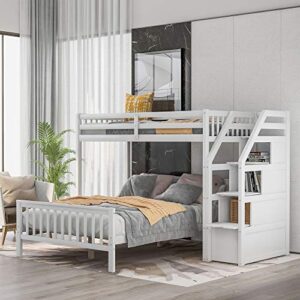 deyobed twin over full wooden bunk bed and loft bed convetible with storage staircases for kids teens