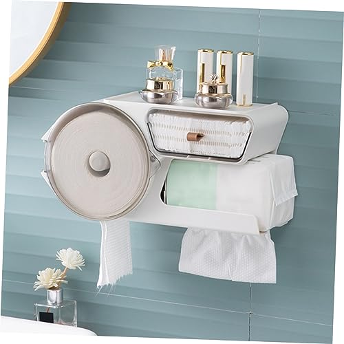 SWOOMEY Paper roll White Toilet Paper Holder Wall Mount Toilet Paper Holder Paper Towel Dispenser Tissue Storage Shelf Wall Toilet Paper Towels Holder Toilet Paper Case No Punching Napkin