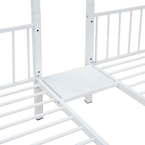 Merax Full Over Twin-Twin Triple Metal Bunk Bed Frame with 2 Storage Drawers and Staircase,White