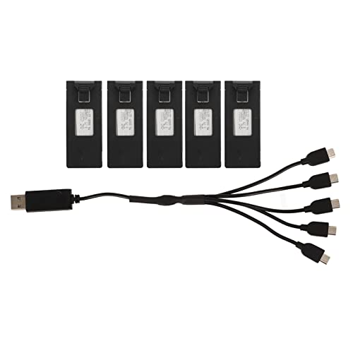 5pcs RC Drone Battery and Charging Cable Set, 3.7V 3000mAh Lithium Battery for E88 E88PRO LsE525 E525 PRO Quadcopter Drone, Replacement Battery Accessories