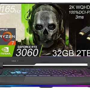 ASUS ROG Strix G15 15.6" 2K 165Hz (AMD Ryzen 7 6800H, 32GB RAM, 2TB PCIe SSD, GeForce RTX 3060 6GB) RGB Backlit Keyboard Gaming Laptop, Type-C, W-iFi 6E, IST Cable, Win 11 Home