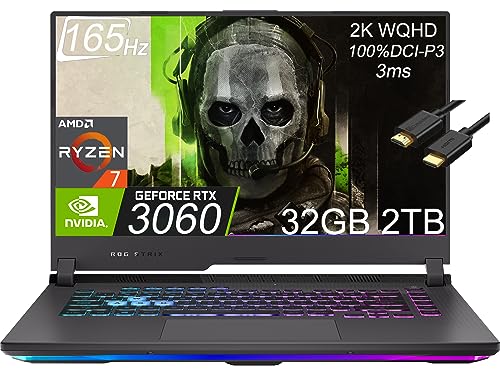 ASUS ROG Strix G15 15.6" 2K 165Hz (AMD Ryzen 7 6800H, 32GB RAM, 2TB PCIe SSD, GeForce RTX 3060 6GB) RGB Backlit Keyboard Gaming Laptop, Type-C, W-iFi 6E, IST Cable, Win 11 Home