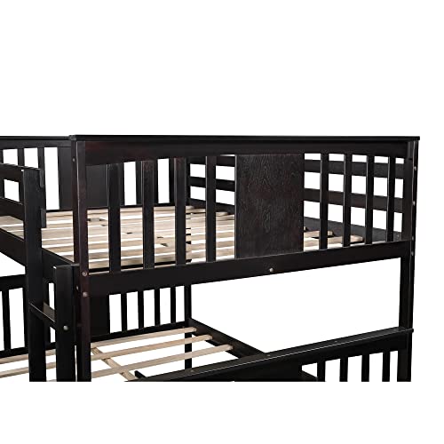 BIADNBZ Full Over Full Bunk Bed with Twin Size Trundle, Ladder and Safety Guardrail, Solid Wood Bunkbed Frame for Kids Teens Adults Bedroom, Espresso