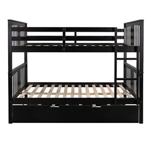 BIADNBZ Full Over Full Bunk Bed with Twin Size Trundle, Ladder and Safety Guardrail, Solid Wood Bunkbed Frame for Kids Teens Adults Bedroom, Espresso