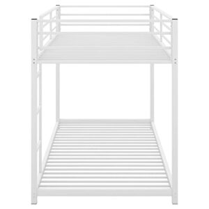TARTOP Metal Bunk Bed Twin Over Twin, Low Bunk Bed Frame with Ladder & Guardrail for Teens Adults Dormitory Bedroom, Heavy Duty Metal Bed Frame, Easy Assembly, No Box Spring Required, White