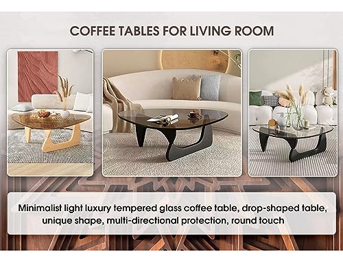 Mid-Century Modern End Table with Solid Wood Base Triangle Glass Coffee Table Vintage Tempered Glass Center Table for Living Room Balcony Accent Table Raw Wood/Transparent Medium 35.8 * 25.5 * 16in