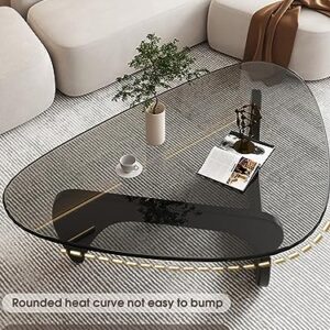 Mid-Century Modern End Table with Solid Wood Base Triangle Glass Coffee Table Vintage Tempered Glass Center Table for Living Room Balcony Accent Table Raw Wood/Transparent Medium 35.8 * 25.5 * 16in