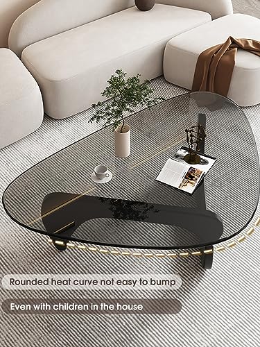Mid-Century Modern End Table with Solid Wood Base Triangle Glass Coffee Table Vintage Tempered Glass Center Table for Living Room Balcony Accent Table Raw Wood/Transparent Medium 35.8 * 25.5 * 16in
