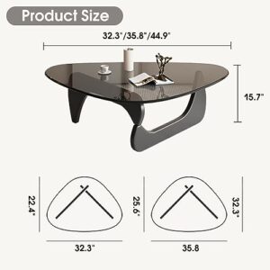 Mid-Century Modern End Table with Solid Wood Base Triangle Glass Coffee Table Vintage Tempered Glass Center Table for Living Room Balcony Accent Table Raw Wood/Transparent Medium 35.8 * 25.5 * 16in