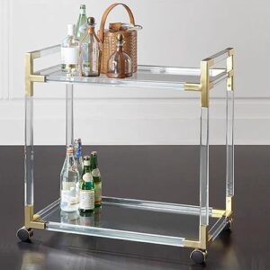 vlobaom acrylic rolling bar cart, home bar serving cart with wheels, mobile wine cart with storage for living room, kitchen, dining room,80x40x80cm,gold