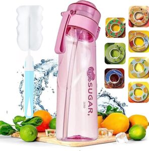 air up water bottle, 650ml fruit fragrance water bottle with 4/7 air up flavour pods, 0% sugar water cup bpa free, sports water cup suitable for gym and outdoor sports (pink+7 pods+brush)