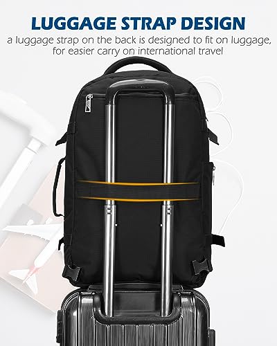 Hynes Eagle Travel Backpack 40L Flight Approved Carry on Backpack Men Large Cabin Weekender Laptop Backpack Women 15.6 inches Black with 3PCS Packing Cubes Set Black