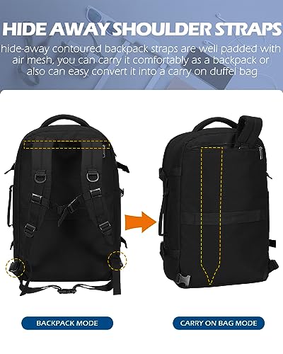 Hynes Eagle Travel Backpack 40L Flight Approved Carry on Backpack Men Large Cabin Weekender Laptop Backpack Women 15.6 inches Black with 3PCS Packing Cubes Set Black