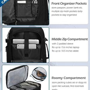 Hynes Eagle Travel Backpack 40L Flight Approved Carry on Backpack Men Large Cabin Weekender Laptop Backpack Women 15.6 inches Black with 3PCS Packing Cubes Set Black