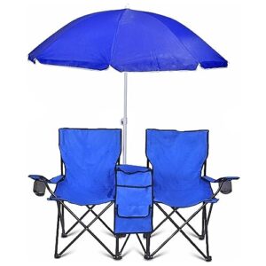 GoTeam Portable Double Folding Chair w/Removable Umbrella, Cooler Bag and Carry Case - Green