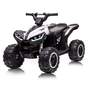 aconee kids ride on atv, 12v 4 wheeler battery powered quad toy vehicle with music, horn, high low speeds, led lights, electric ride on toy, soft start, for boys & girls gift, ride (white)