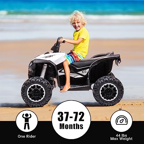 ACONEE Kids Ride on ATV, 12V 4 Wheeler Battery Powered Quad Toy Vehicle with Music, Horn, High Low Speeds, LED Lights, Electric Ride On Toy, Soft Start, for Boys & Girls Gift, Ride (White)