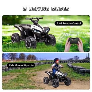 ACONEE Kids Ride on ATV, 12V 4 Wheeler Battery Powered Quad Toy Vehicle with Music, Horn, High Low Speeds, LED Lights, Electric Ride On Toy, Soft Start, for Boys & Girls Gift, Ride (White)