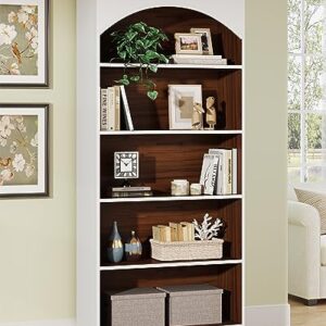 Tribesigns 5-Shelf White Bookcase and Bookshelf, 70.9'' Tall Bookcase with 5-Tier Storage Shelves, Vintage Free-Standing Library Bookshelf Shelving Unit for Living Room, Home Office (White & Oak)