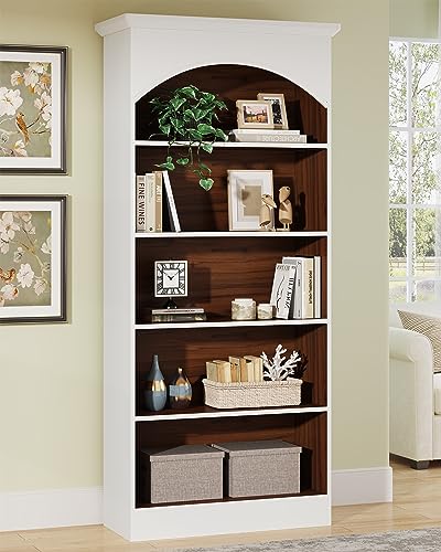 Tribesigns 5-Shelf White Bookcase and Bookshelf, 70.9'' Tall Bookcase with 5-Tier Storage Shelves, Vintage Free-Standing Library Bookshelf Shelving Unit for Living Room, Home Office (White & Oak)