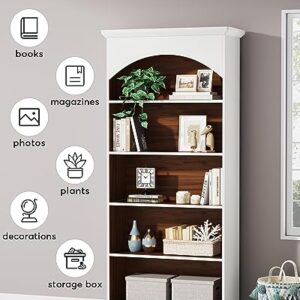 Tribesigns 5-Shelf White Bookcase and Bookshelf, 70.9'' Tall Bookcase with 5-Tier Storage Shelves, Vintage Free-Standing Library Bookshelf Shelving Unit for Living Room, Home Office (White & Oak)