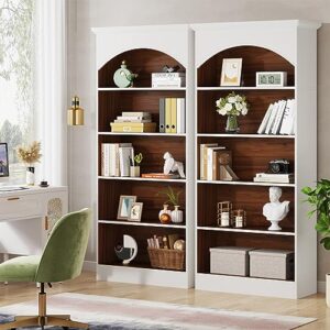 Tribesigns 5-Shelf White Bookcase and Bookshelf, 70.9'' Tall Bookcase with 5-Tier Storage Shelves, Vintage Free-Standing Library Bookshelf Shelving Unit for Living Room, Home Office (White & Oak)