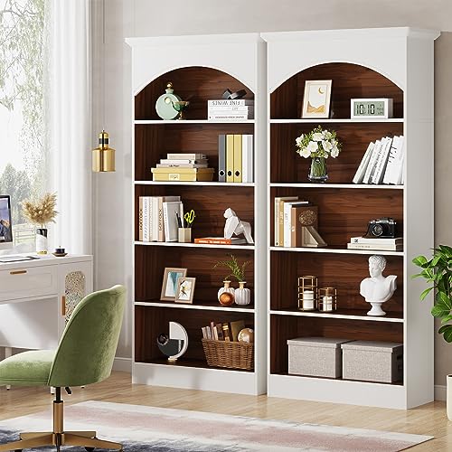 Tribesigns 5-Shelf White Bookcase and Bookshelf, 70.9'' Tall Bookcase with 5-Tier Storage Shelves, Vintage Free-Standing Library Bookshelf Shelving Unit for Living Room, Home Office (White & Oak)