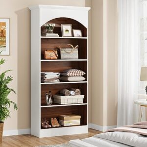 Tribesigns 5-Shelf White Bookcase and Bookshelf, 70.9'' Tall Bookcase with 5-Tier Storage Shelves, Vintage Free-Standing Library Bookshelf Shelving Unit for Living Room, Home Office (White & Oak)
